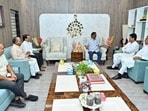 Jharkhand Chief Minister Hemant Soren meets Congress leaders including state in-charge K. Raju, MP Syed Naseer Hussain, state president Keshav Mahto Kamlesh, MLA Pradeep Yadav and observer Ajay Sharma to discuss strategy for the upcoming Rajya Sabha elections. Jharkhand Chief Minister Hemant Soren meets Congress leaders including state in-charge K. Raju, MP Syed Naseer Hussain, state president Keshav Mahto Kamlesh, MLA Pradeep Yadav and observer Ajay Sharma to discuss strategy for the upcoming Rajya Sabha elections.