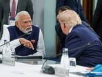 Prime Minister Narendra Modi interacts with US President Donald Trump at the G7 Summit, in Evian 