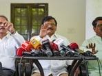Shiv Sena (UBT) MP Sanjay Raut speaks during a press conference, in New Delhi on Wednesday. Shiv Sena (UBT) MP Sanjay Raut speaks during a press conference, in New Delhi on Wednesday.