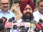Leader of Opposition Partap Singh Bajwa speaks to media after the meeting in Delhi.
