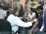 New Delhi, India - Sept. 6, 2016: Doctor at a dengue fever emergency clinic at Ram Manohar Lal Hospital. As no of cases increased in mosquito-borne diseases like dengue and Chikungunya in New Delhi, India, on Tuesday, September 6, 2016. (Photo by Raj K Raj/ Hindustan Times) (Raj K Raj/HT PHOTO)