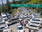 Hundreds of commuters faced severe inconvenience in Shimla on Tuesday after a road blockade by advocates over an entry-related issue triggered massive traffic congestion 