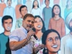 Kota: Lok Sabha LoP Rahul Gandhi speaks during the 'Chhatron Ki Goonj' rally, as part of the Congress party'ss campaign on paper leaks and youth issues.
