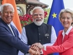 Prime Minister Narendra Modi met European Council President António Costa and European Commission President Ursula von der Leyen on the margins of the G7 Summit in the French resort town of Evian (PMO)
