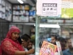 The notice outside a shop in Sector 11, Chandigarh, on Tuesday. (Keshav Singh/HT)