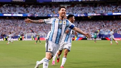 Lionel Messi went equal with Germany's Klose on 16 goals in the 76th minute, sweeping in a low finish from the edge of the area before departing to a standing ovation from an adoring crowd four minutes later. (Getty Images via AFP) Lionel Messi went equal with Germany's Klose on 16 goals in the 76th minute, sweeping in a low finish from the edge of the area before departing to a standing ovation from an adoring crowd four minutes later. (Getty Images via AFP)