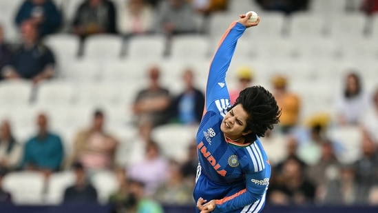 Shafali Verma picked up three wickets and also the final wicket to complete India's 95-run win.(AFP)