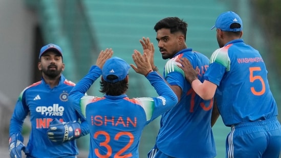 Gurnoor Brar removed Rahmanullah Gurbaz with a well-directed short-pitched delivery. He finished with figures of 3/60.&nbsp;(AP Photo/Manish Swarup)