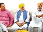 An AAP delegation, comprising Harpal Singh Cheema , state chief Aman Arora and Baltej Pannu meeting special DGP (law and order) Praveen Kumar Sinha in Chandigarh on Thursday.