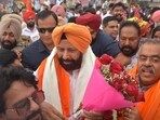 BJP national general secretary Tarun Chugh with Punjab BJP president Kewal Singh Dhillon in Amritsar on Thursday. (Sameer Sejhgal/HT) BJP national general secretary Tarun Chugh with Punjab BJP president Kewal Singh Dhillon in Amritsar on Thursday. (Sameer Sejhgal/HT)