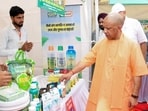 Chief minister Yogi Adityanath inspects the stalls during the ‘Natural Farming Workshop-2026’ programme, in Kanpur on Thursday. (@myogiadityanath X/ANI Photo)