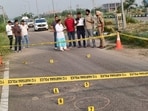 Investigators at the encounter site near Alipur in the Industrial Area, Panchkula, on Wednesday. (HT File) Investigators at the encounter site near Alipur in the Industrial Area, Panchkula, on Wednesday. (HT File)