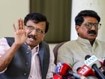Shiv Sena (UBT) MPs Sanjay Raut, left, and Arvind Sawant during a press conference, in New Delhi. Shiv Sena (UBT) MPs Sanjay Raut, left, and Arvind Sawant during a press conference, in New Delhi.
