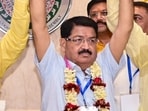 Newly elected NDA-supported Independent candidate Parimal Nathwani after winning one of the two Rajya Sabha seats in Jharkhand. Newly elected NDA-supported Independent candidate Parimal Nathwani after winning one of the two Rajya Sabha seats in Jharkhand.