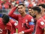 Portugal's forward Cristiano Ronaldo reacts during the 2026 World Cup match against Democratic Republic of Congo at the Houston Stadium in Houston. (AFP)