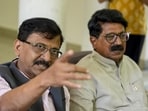 Shiv Sena (UBT) leaders Sanjay Raut and Arvind Sawant in New Delhi on Thursday. (PTI)