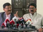 Shiv Sena (UBT) MPs Sanjay Raut and Arvind Sawant speak during a press conference, in New Delhi on Thursday. Shiv Sena (UBT) MPs Sanjay Raut and Arvind Sawant speak during a press conference, in New Delhi on Thursday.