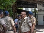 Heavy police security has been deployed outside the Bhandup residence of Shiv Sena (UBT) MP Sanjay Dina Patil in Mumbai. (Satish Bate/Hindustan Times)