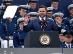 JD Vance speaks during the US Air Force Academy Graduation Ceremony at Falcon Stadium.