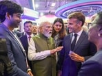 Prime Minister Narendra Modi with France's President Emmanuel Macron, visits the exhibition area during the VivaTech 2026, in Paris, France. 

