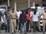 The accused in police custody on Thursday. (Sant Arora/HT)