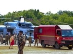 Tirunelveli: Officials transfer sealed NEET-UG 2026 re-examination question paper packets from an Indian Air Force helicopter to a bank locker amid heightened security arrangements, at Armed Reserve Police Ground, in Tirunelveli district, Tamil Nadu, Wednesday, June 17, 2026. (PTI)