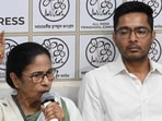 Trinamool Congress chairperson Mamata Banerjee along with TMC national general secretary Abhishek Banerjee.