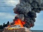 A barn on the Coleman Ranch in Molalla, Oregon is on fire. 