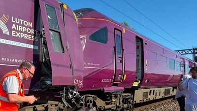 Unverified footage posted to social media appeared to show two East Midlands Railway (EMR) trains having collided, with one running into the other (X) Unverified footage posted to social media appeared to show two East Midlands Railway (EMR) trains having collided, with one running into the other (X)