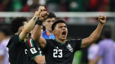 Mexico's Jesus Gallardo celebrates after the match. He had a good game. (REUTERS)