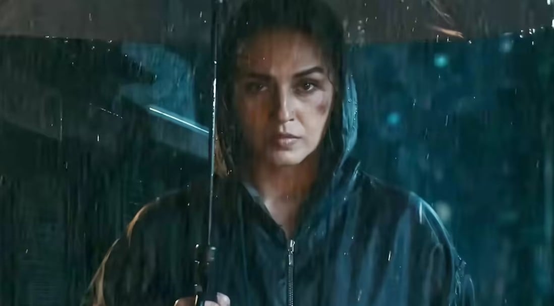 Huma Qureshi in a still from upcoming film Baby Do Die Do. Huma Qureshi in a still from upcoming film Baby Do Die Do.