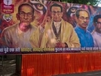 Mumbai, Jun 19 (ANI): A view of the posters of Shiv Sena Foundation day put by both Uddhav Thackeray fraction, in Mumbai on Friday. (ANI Video Grab)