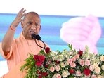 Chief minister Yogi Aditynath at a public event in Ayodhya district on Friday. (HT PHOTO)