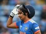 India's captain Harmanpreet Kaur walks off after being dismissed during the ICC Women's T20 cricket world cup 2026 game between India and The Netherlands. (AFP)