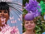 (L-R) Fashion designer Isabell Kristensen and other racegoers donned spectacular headwear