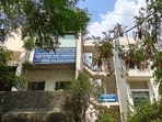 A view of the building where a woman was found murdered in Kailash Hills, under the Amar Colony Police Station area, in South East Delhi.  