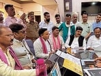 Utkarsh Verma, the SP MP from Kheri, along with the party’s Dhaurahra MP Anand Bhaduaria, submitted a written complaint at the Kheri Kotwali police station.(Sourced)