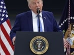 The president also referred to "86 47" being etched into a nearby stretch of grass before claiming the newly renovated pool had been deliberately damaged.