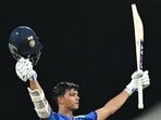 Yashasvi Jaiswal celebrates after scoring a century during the third ODI between India and Afghanistan at the MA Chidambaram Stadium in Chennai. (AFP)