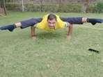 BSF jawan Roop Kishore performing Koundinyasana. He won gold in the Senior C category at the inaugural World Yogasana Championship in Ahmedabad, which saw participation from athletes from over 60 countries
