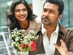 Suriya and Mamitha Baiju in the new song from the film, titled Pattampoochi.
