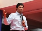 Tejasvi Surya at an event at Jain College, VV Puram, Bengaluru, on June 18.