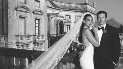 Dua Lipa stunned in a feather and crystal-embellished Chanel haute couture gown for her big day. (Dua Lipa Instagram)