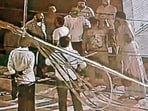 A CCTV grab of the dispute that took place in Giaspura on Saturday. (HT Photo) A CCTV grab of the dispute that took place in Giaspura on Saturday. (HT Photo)
