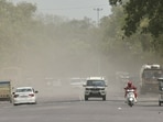 A dust storm with hot winds blew across the Sangam area in Prayagraj on Sunday as mercury reached 42.5 degrees Celsius (HT)