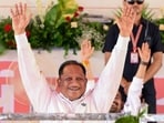 Chhattisgarh Chief Minister Vishnu Deo Sai performs yoga on the occasion of the 12th International Yoga Day, in Surguja on Sunday. 