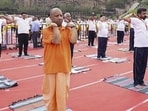 CM Yogi Adityanath participates in a mass yoga session on the occasion of International Day of Yoga, in Jhansi. (Sourced)