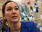 The Texas healthcare worker seen in the viral video confrontation with Muslim women at a HEB store in Conroe.(X/@Sassafrass_84)