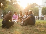 Imtiaz Ali with Vedang Raina, Sharvari and other actors on Main Vaapas Aaunga set.