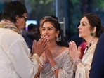 Revati Sule, daughter of Supriya Sule, married industrialist Sarang Lakhani in a lavish ceremony attended by Nita Ambani (right) and Radhika Merchant (left), among others guests like Amitabh Bachchan and senior politicians. (HT Photo/ Raju Shinde)